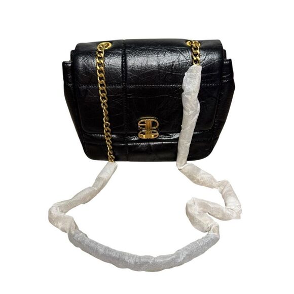 Sadi Leather Purse Gold Chain Black Modern Shoulder Bag NEW - Picture 5 of 10